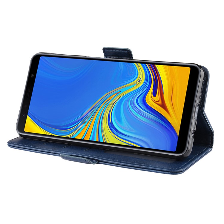Leather Wallet Stand Cell Phone Protective Case Shell for Samsung Galaxy A7 (2018) - Blue-6