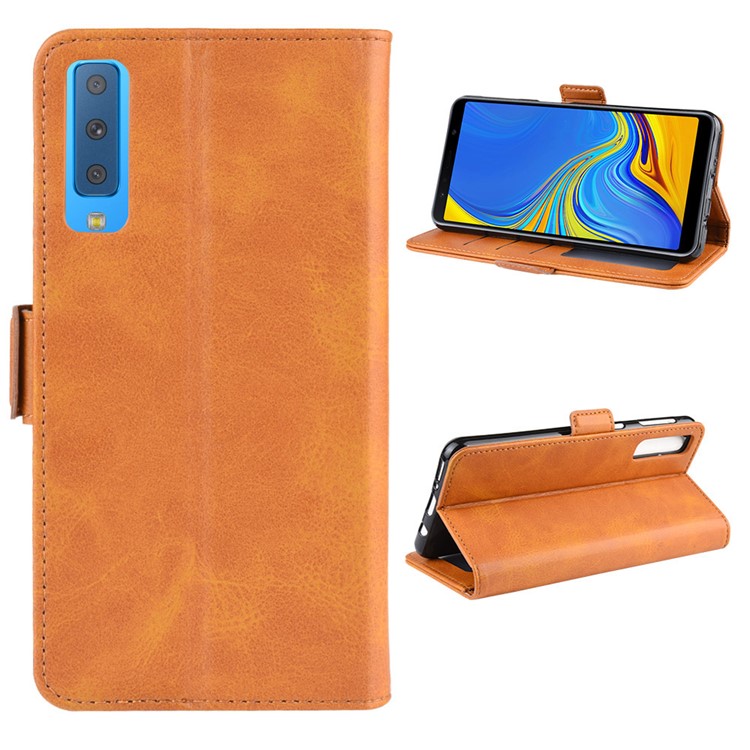 Leather Wallet Stand Cell Phone Protective Case Shell for Samsung Galaxy A7 (2018) - Light Brown-1