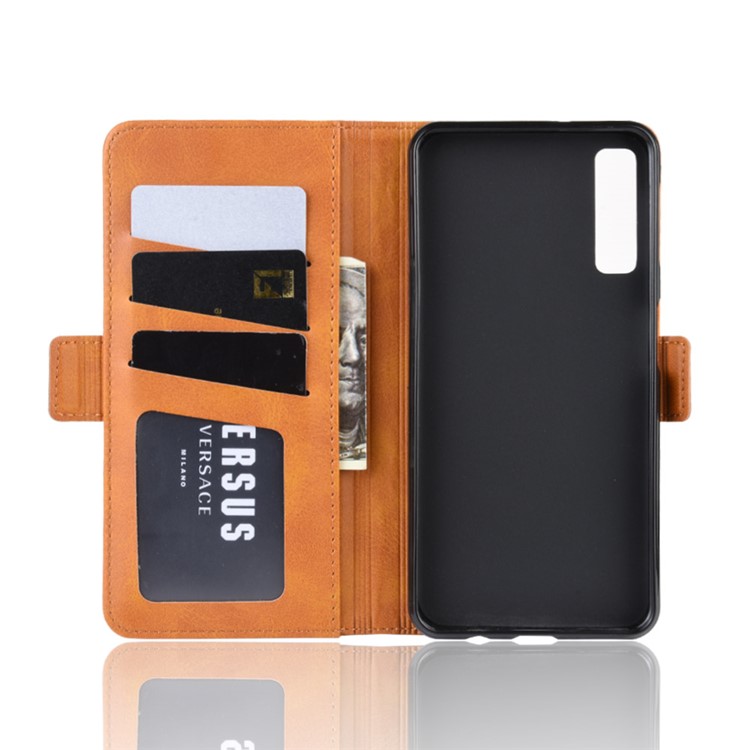 Leather Wallet Stand Cell Phone Protective Case Shell for Samsung Galaxy A7 (2018) - Light Brown-4