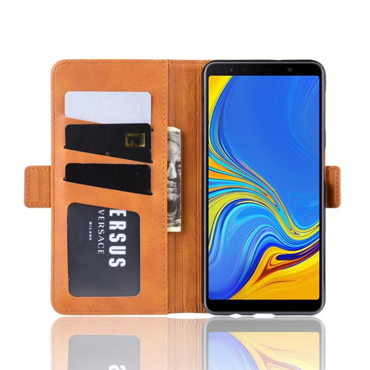 Leather Wallet Stand Cell Phone Protective Case Shell for Samsung Galaxy A7 (2018) - Light Brown-5
