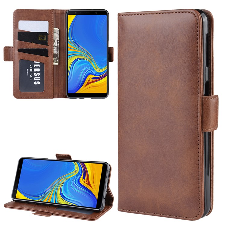 Leather Wallet Stand Cell Phone Protective Case Shell for Samsung Galaxy A7 (2018) - Dark Brown-2