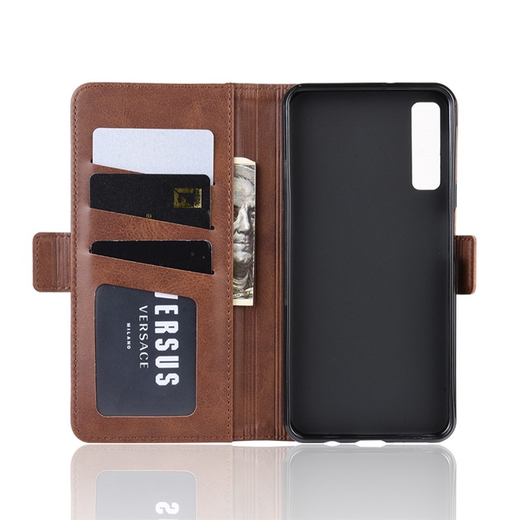 Leather Wallet Stand Cell Phone Protective Case Shell for Samsung Galaxy A7 (2018) - Dark Brown-4
