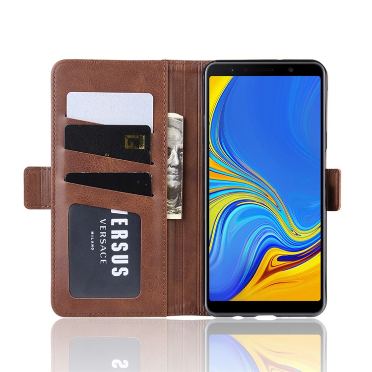 Leather Wallet Stand Cell Phone Protective Case Shell for Samsung Galaxy A7 (2018) - Dark Brown-5