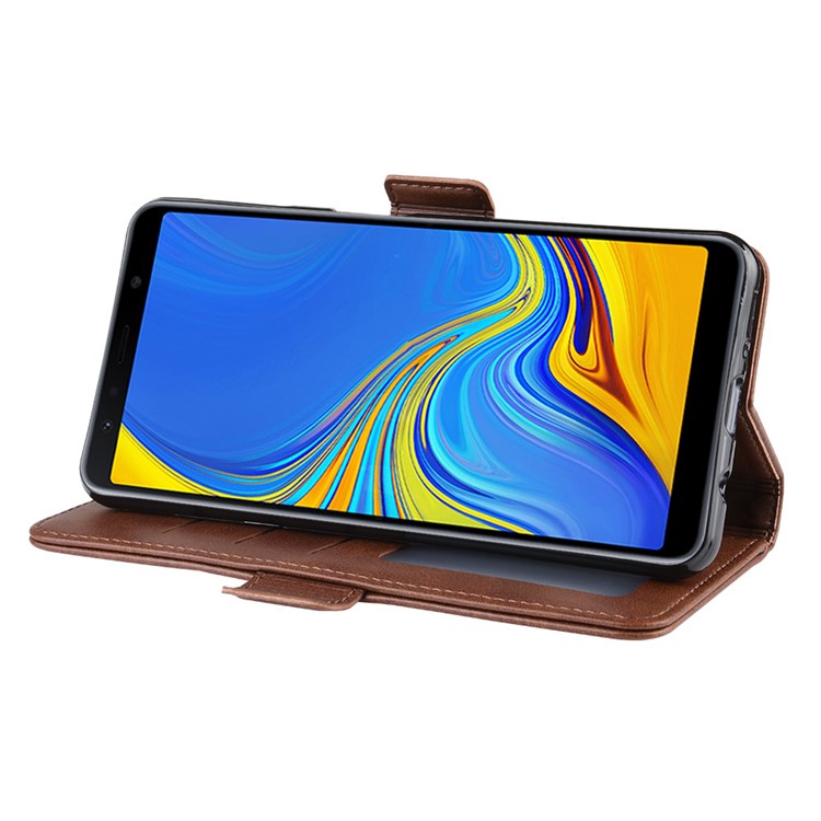 Leather Wallet Stand Cell Phone Protective Case Shell for Samsung Galaxy A7 (2018) - Dark Brown-6