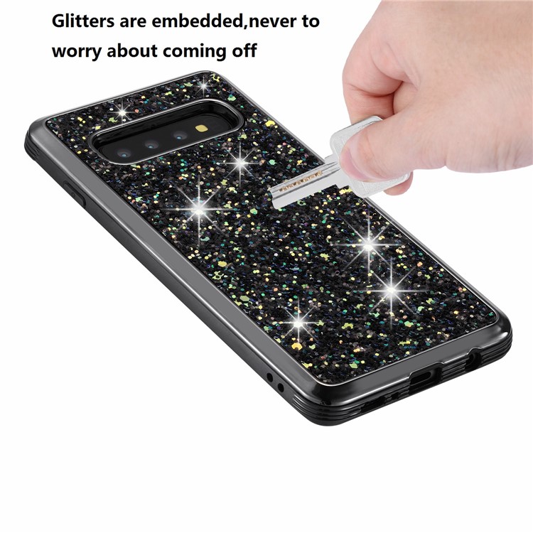 Glittery Sequins Detachable 2-in-1 Electroplating PC+ Soft TPU Hybrid Back Shell for Samsung Galaxy S10 Plus - Black-6