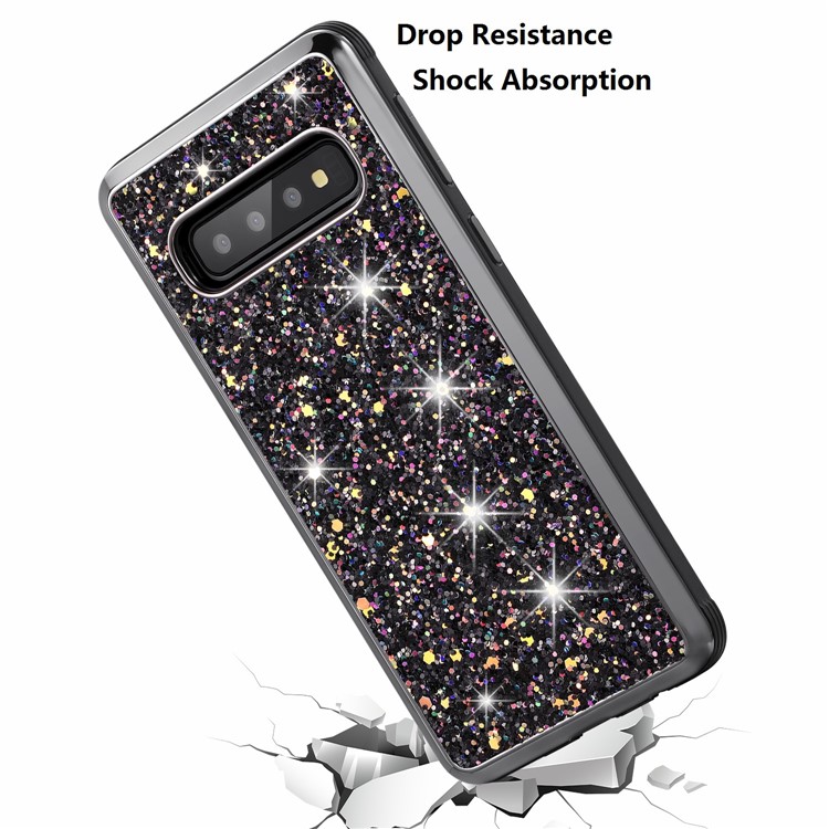 Glittery Sequins Detachable 2-in-1 Electroplating PC+ Soft TPU Hybrid Back Shell for Samsung Galaxy S10 Plus - Black-8