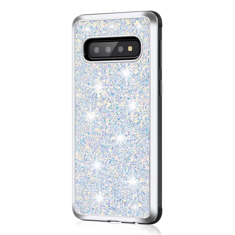Glittery Sequins Detachable 2-in-1 Electroplating PC+ Soft TPU Hybrid Back Shell for Samsung Galaxy S10 Plus - Silver-2