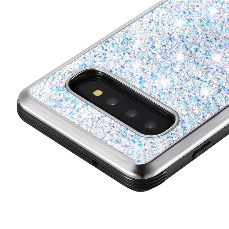Glittery Sequins Detachable 2-in-1 Electroplating PC+ Soft TPU Hybrid Back Shell for Samsung Galaxy S10 Plus - Silver-3
