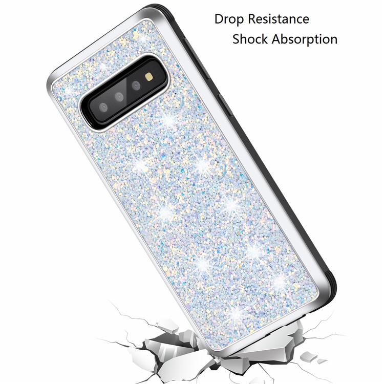 Glittery Sequins Detachable 2-in-1 Electroplating PC+ Soft TPU Hybrid Back Shell for Samsung Galaxy S10 Plus - Silver-6