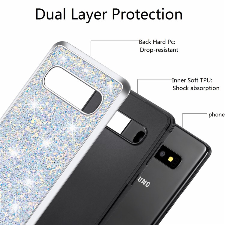 Glittery Sequins Detachable 2-in-1 Electroplating PC+ Soft TPU Hybrid Back Shell for Samsung Galaxy S10 Plus - Silver-7