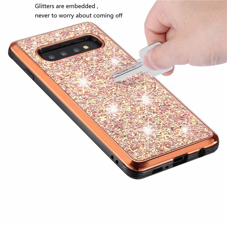 Glittery Sequins Detachable 2-in-1 Electroplating PC+ Soft TPU Hybrid Back Shell for Samsung Galaxy S10 Plus - Rose Gold-7