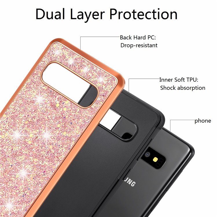 Glittery Sequins Detachable 2-in-1 Electroplating PC+ Soft TPU Hybrid Back Shell for Samsung Galaxy S10 Plus - Rose Gold-9