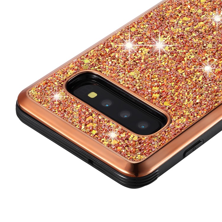 Glittery Sequins Detachable 2-in-1 Electroplating PC+ Soft TPU Hybrid Back Shell for Samsung Galaxy S10 Plus - Gold-4