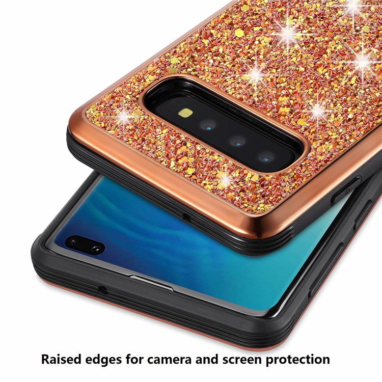 Glittery Sequins Detachable 2-in-1 Electroplating PC+ Soft TPU Hybrid Back Shell for Samsung Galaxy S10 Plus - Gold-6