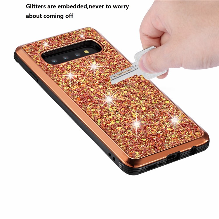 Glittery Sequins Detachable 2-in-1 Electroplating PC+ Soft TPU Hybrid Back Shell for Samsung Galaxy S10 Plus - Gold-7