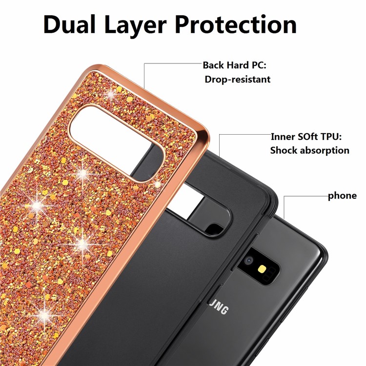 Glittery Sequins Detachable 2-in-1 Electroplating PC+ Soft TPU Hybrid Back Shell for Samsung Galaxy S10 Plus - Gold-8