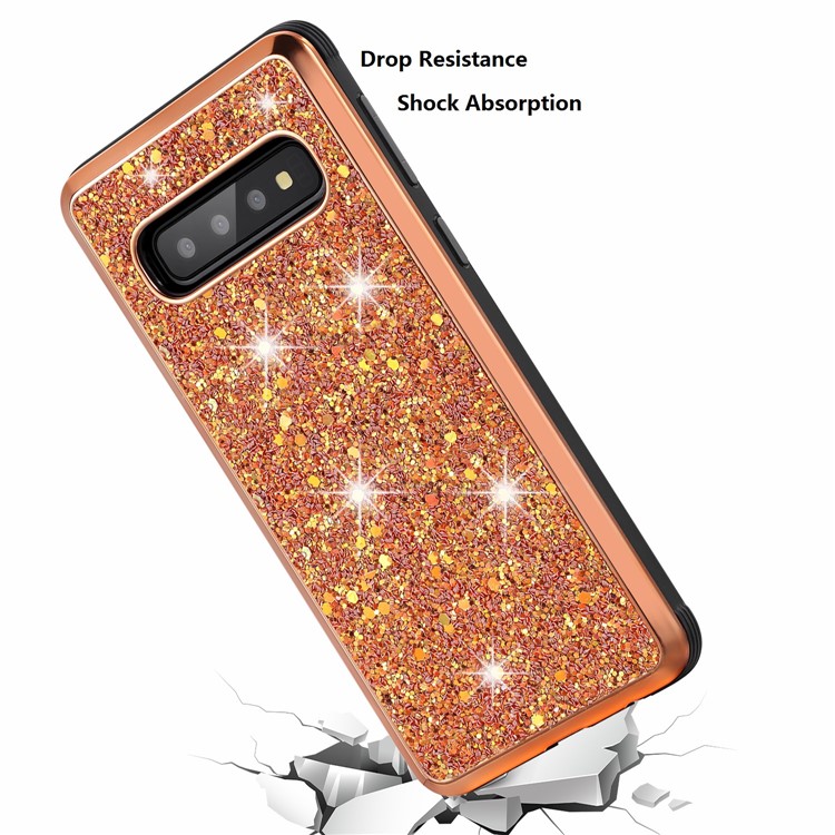 Glittery Sequins Detachable 2-in-1 Electroplating PC+ Soft TPU Hybrid Back Shell for Samsung Galaxy S10 Plus - Gold-9