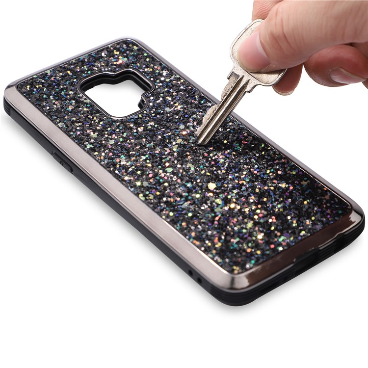 Glittery Sequins 2-in-1 Electroplating PC+ Soft TPU Hybrid Case for Samsung Galaxy S9 - Black-4