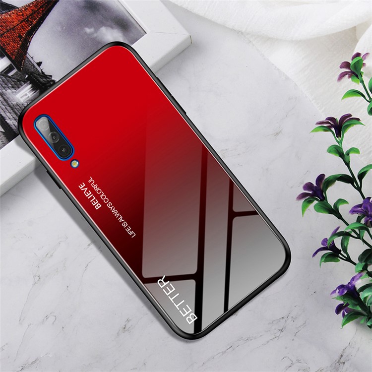 Gradient Color Tempered Glass + PC + TPU Hybrid Case for Samsung Galaxy A50/A50s/A30s - Red-2
