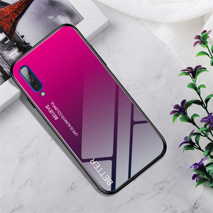 Gradient Color Tempered Glass + PC + TPU Hybrid Case for Samsung Galaxy A50/A50s/A30s - Rose Red-2
