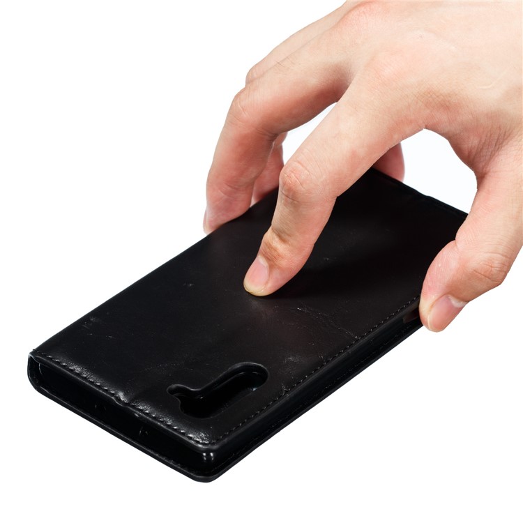 Auto-absorbido Caballo Loco Textura PU Cuero Soporte Caso Para Samsung Galaxy Note 10 - Negro-11