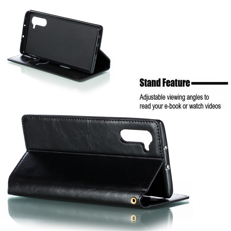 Auto-absorbido Caballo Loco Textura PU Cuero Soporte Caso Para Samsung Galaxy Note 10 - Negro-7