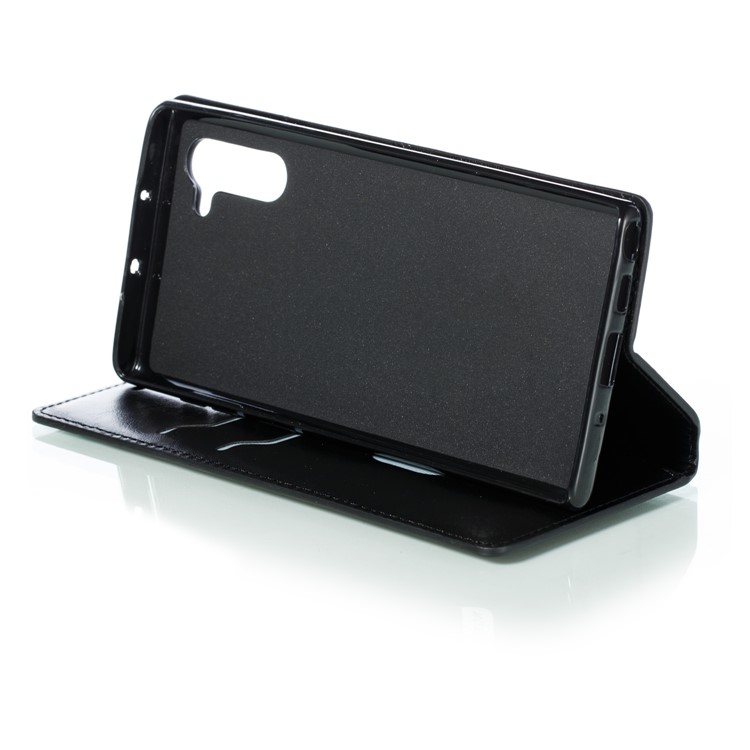 Auto-absorbido Caballo Loco Textura PU Cuero Soporte Caso Para Samsung Galaxy Note 10 - Negro-8