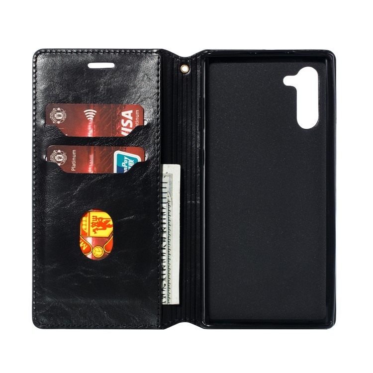 Auto-absorbido Caballo Loco Textura PU Cuero Soporte Caso Para Samsung Galaxy Note 10 - Negro-9