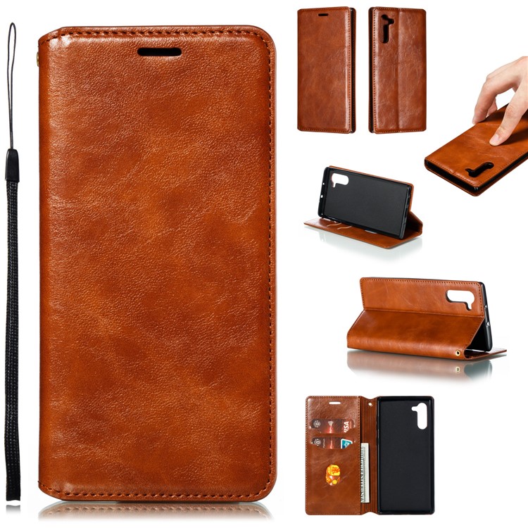 Auto-absorbed Crazy Horse Texture PU Leather Stand Case for Samsung Galaxy Note 10/Note 10 5G - Brown-1