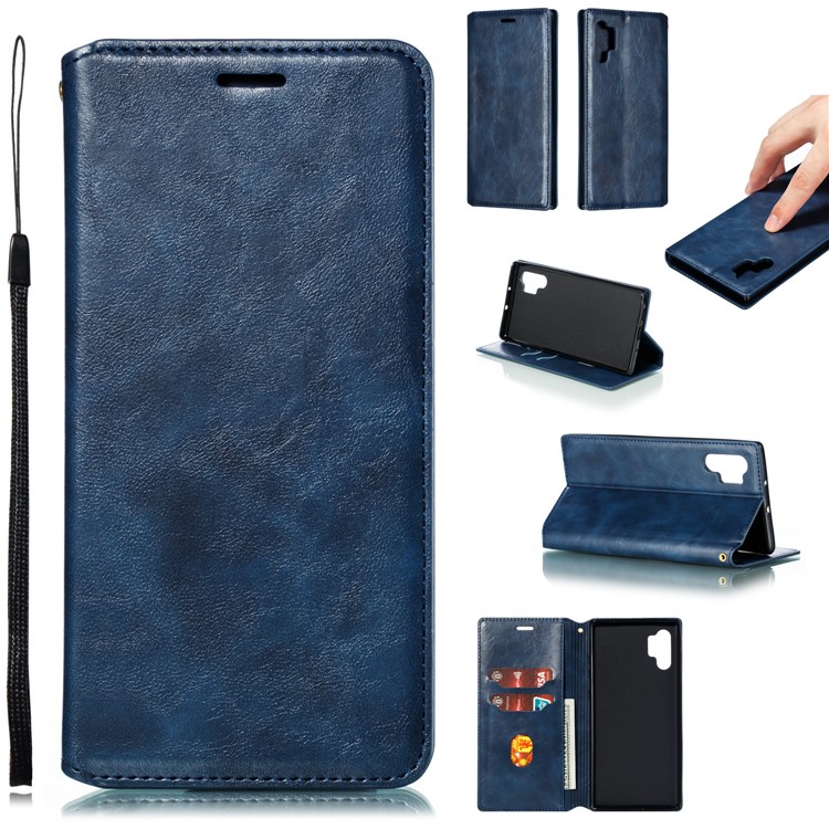 Crazy Horse Texture Strong Magnetic Leather Wallet Phone Cover Case for Samsung Galaxy Note 10+/Note 10 Plus/10 Plus 5G - Blue-1