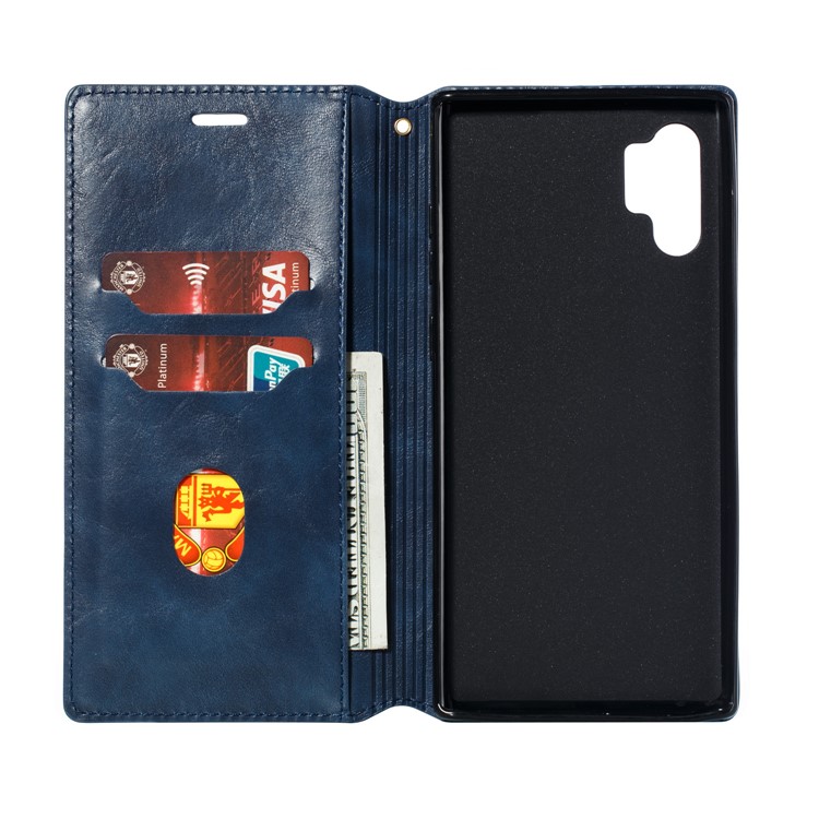 Crazy Horse Texture Strong Magnetic Leather Wallet Phone Cover Case for Samsung Galaxy Note 10+/Note 10 Plus/10 Plus 5G - Blue-7
