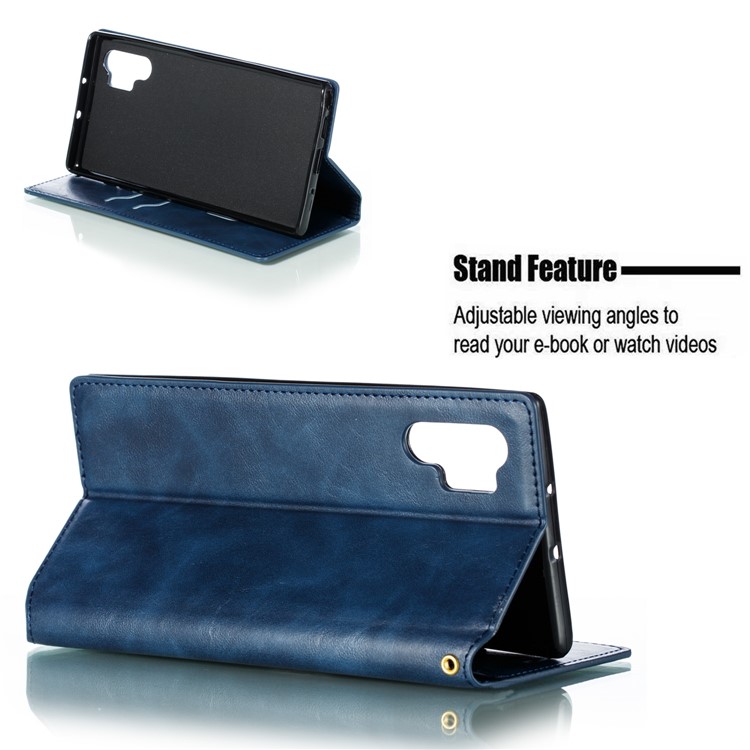 Crazy Horse Texture Strong Magnetic Leather Wallet Phone Cover Case for Samsung Galaxy Note 10+/Note 10 Plus/10 Plus 5G - Blue-8