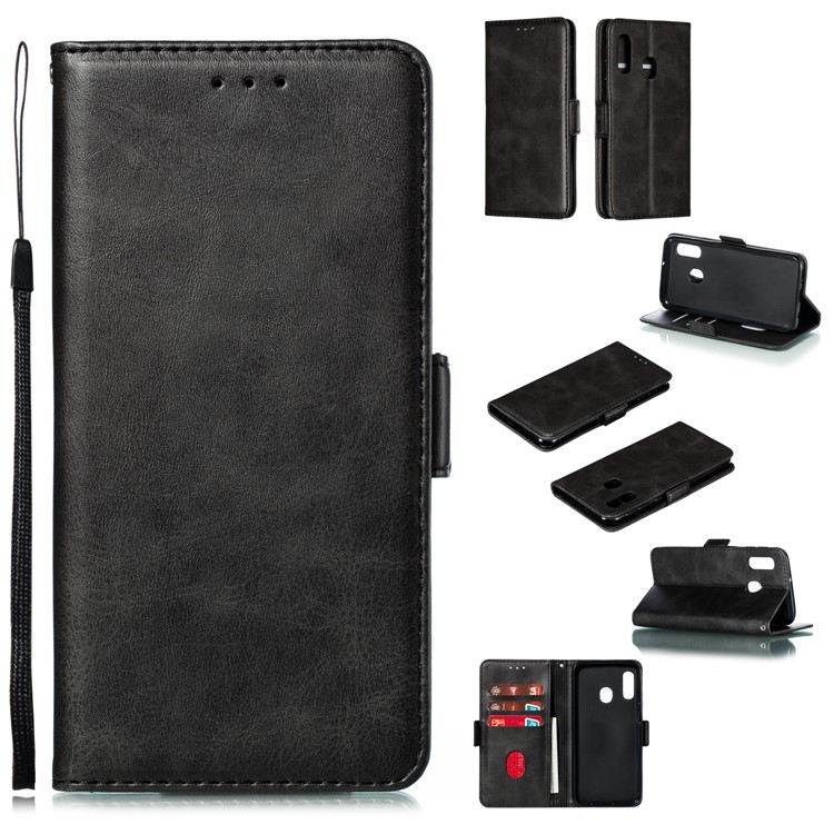 PU Leather Wallet Stand Flip Phone Case Cover for Samsung Galaxy A20e - Black-1