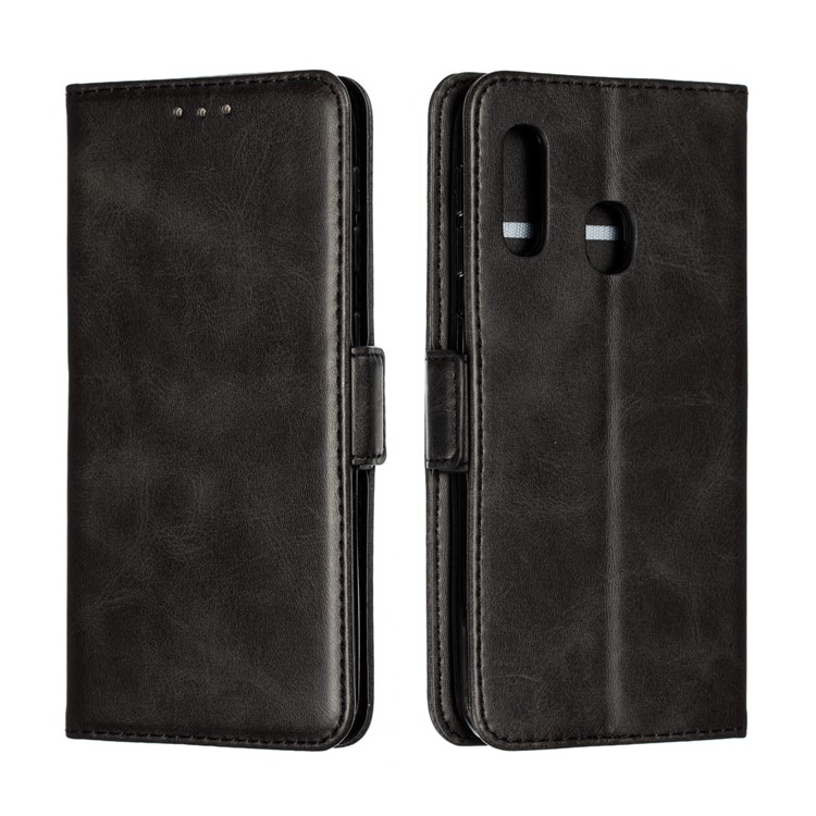 PU Leather Wallet Stand Flip Phone Case Cover for Samsung Galaxy A20e - Black-4