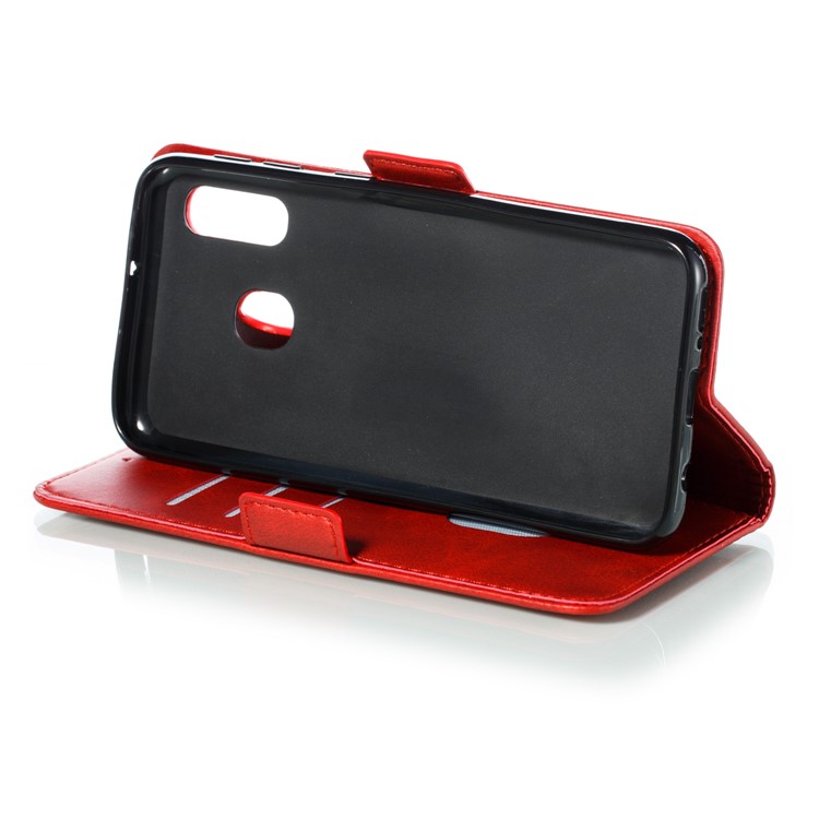 PU Leather Wallet Stand Flip Phone Case Cover for Samsung Galaxy A20e - Red-11