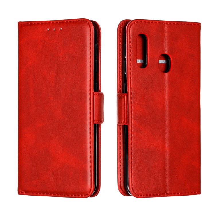 PU Leather Wallet Stand Flip Phone Case Cover for Samsung Galaxy A20e - Red-4
