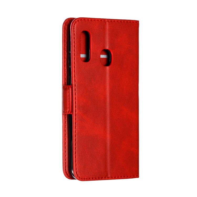 PU Leather Wallet Stand Flip Phone Case Cover for Samsung Galaxy A20e - Red-6