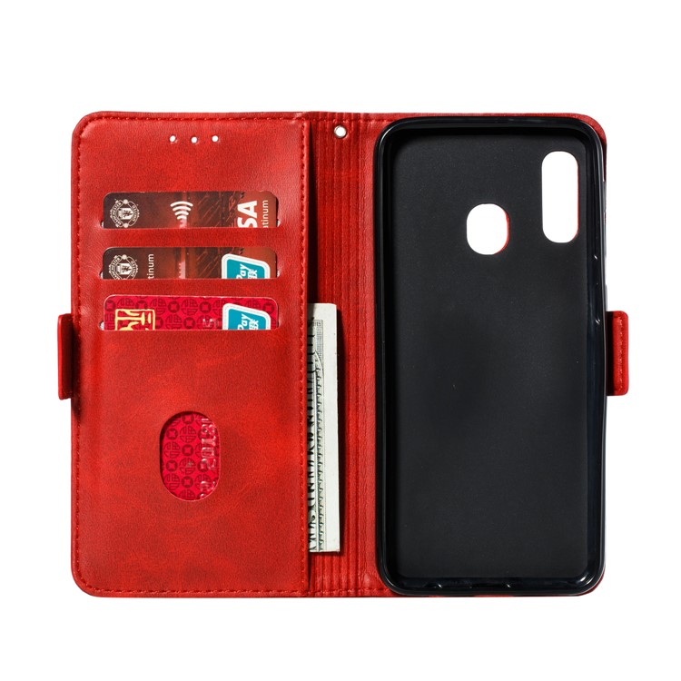 PU Leather Wallet Stand Flip Phone Case Cover for Samsung Galaxy A20e - Red-7