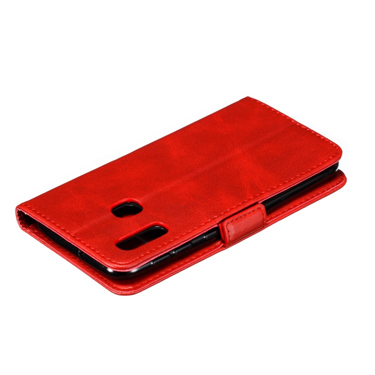 PU Leather Wallet Stand Flip Phone Case Cover for Samsung Galaxy A20e - Red-9