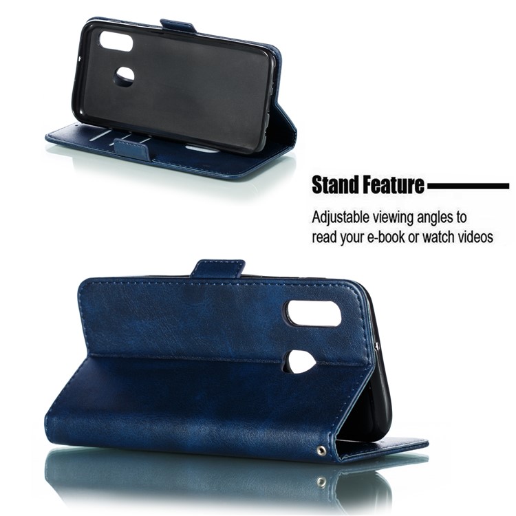 PU Leather Wallet Stand Flip Phone Case Cover for Samsung Galaxy A20e - Blue-10