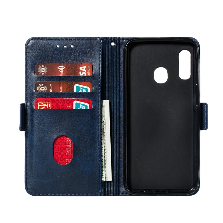 PU Leather Wallet Stand Flip Phone Case Cover for Samsung Galaxy A20e - Blue-7