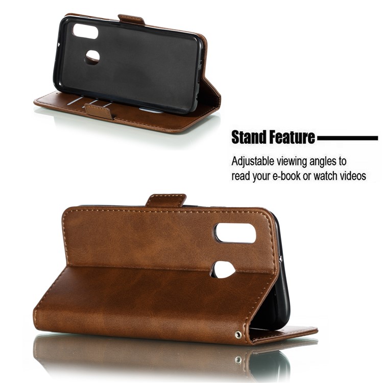 PU Leather Wallet Stand Flip Phone Case Cover for Samsung Galaxy A20e - Coffee-10