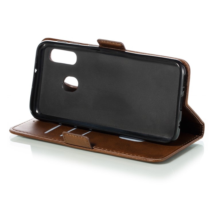 PU Leather Wallet Stand Flip Phone Case Cover for Samsung Galaxy A20e - Coffee-11