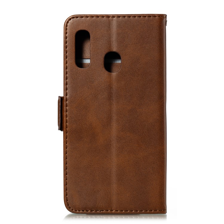 PU Leather Wallet Stand Flip Phone Case Cover for Samsung Galaxy A20e - Coffee-3