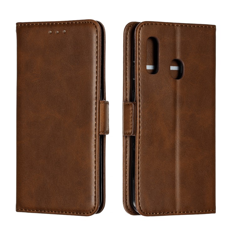 PU Leather Wallet Stand Flip Phone Case Cover for Samsung Galaxy A20e - Coffee-4