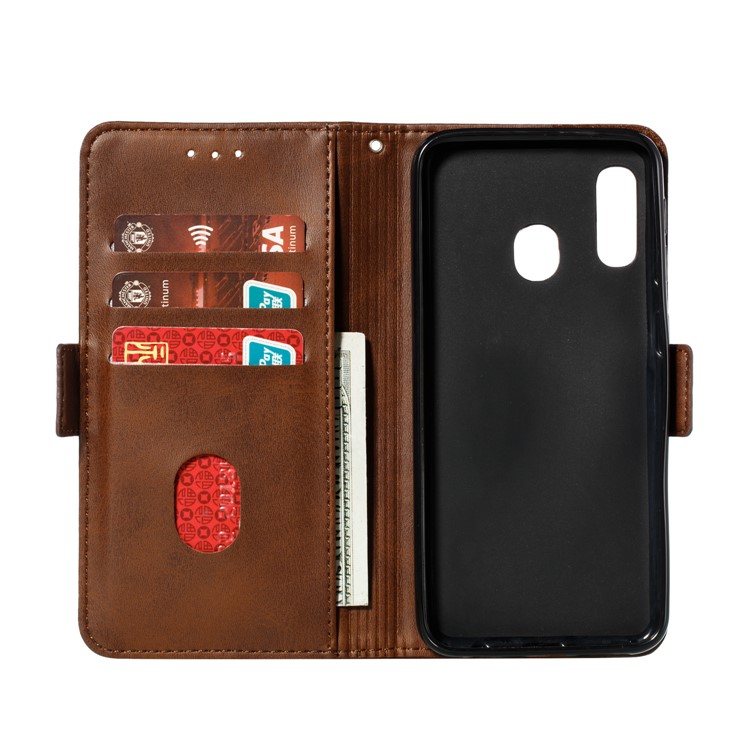 PU Leather Wallet Stand Flip Phone Case Cover for Samsung Galaxy A20e - Coffee-7