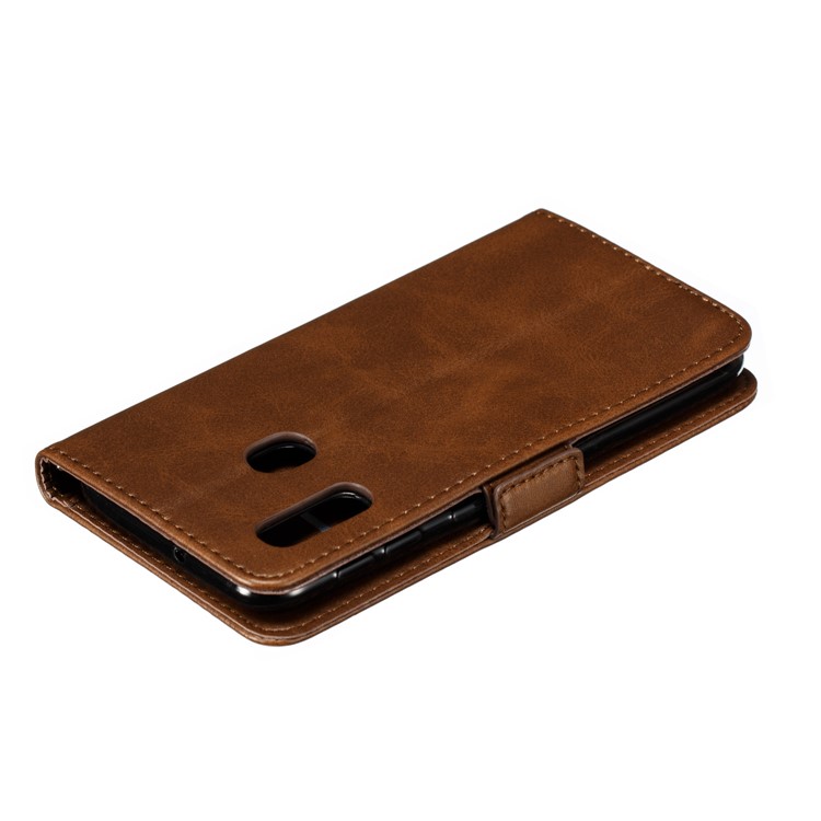 PU Leather Wallet Stand Flip Phone Case Cover for Samsung Galaxy A20e - Coffee-9