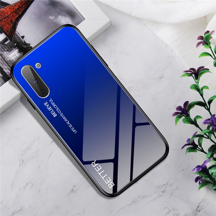 Gradient Color Tempered Glass + PC + TPU Hybrid Case Protectiion Phone Case Shell for Samsung Galaxy Note 10 / Note 10 5G - Black/Blue-1