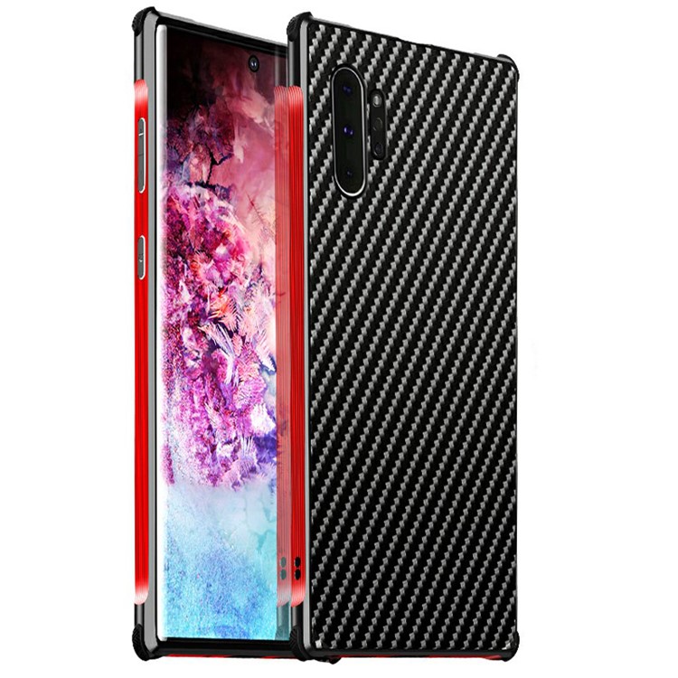 Carbon Fiber Texture Detachable 2-in-1 Metal+Aluminium Alloy Electroplating Back Shell for Samsung Galaxy Note 10 Plus/10 Plus 5G - Black/Red-1