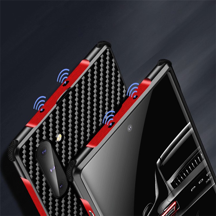 Carbon Fiber Texture Detachable 2-in-1 Metal+Aluminium Alloy Electroplating Back Shell for Samsung Galaxy Note 10 Plus/10 Plus 5G - Black/Red-2